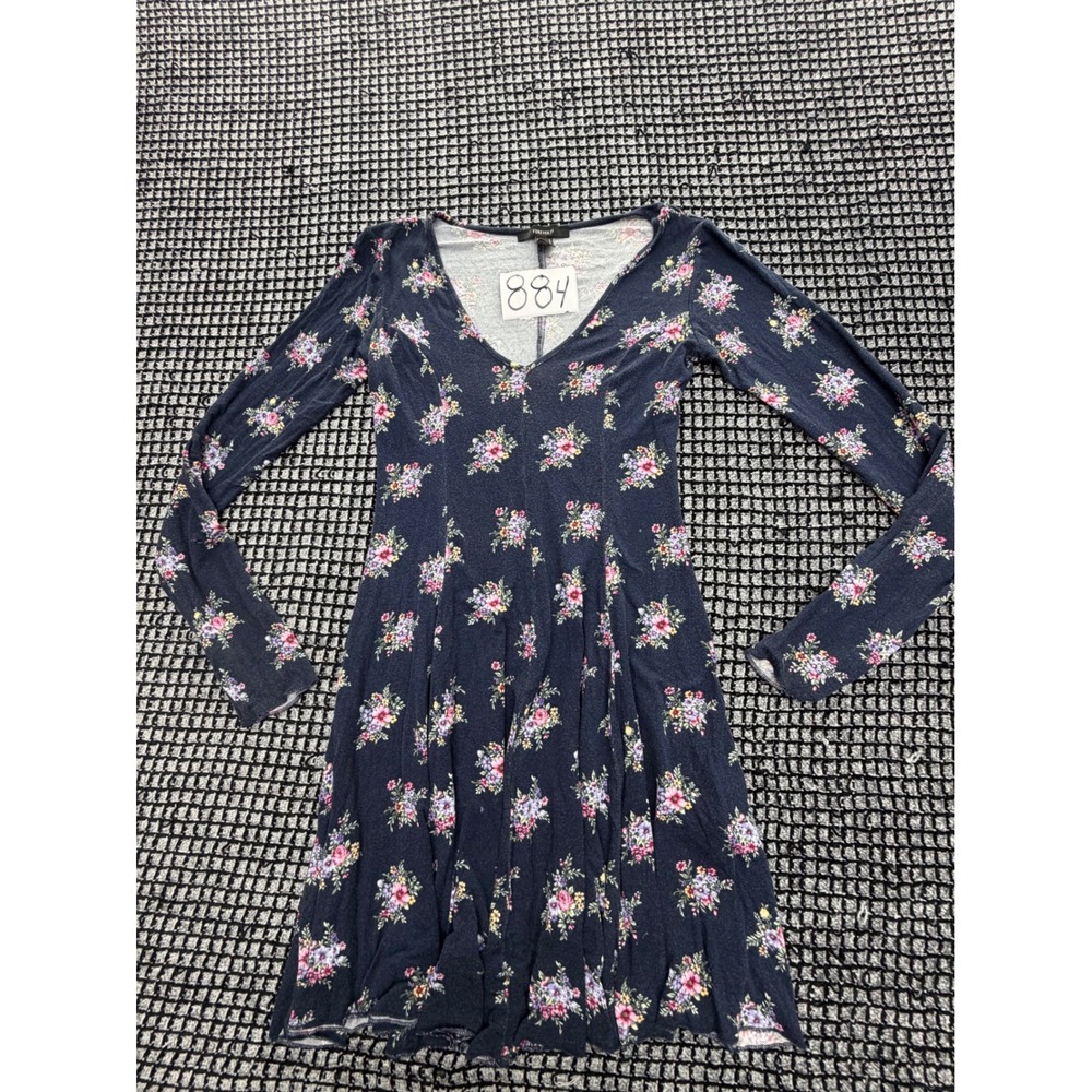 Forever 21 Skater Dress Womens Small Navy Floral Long Sleeve V-Neck